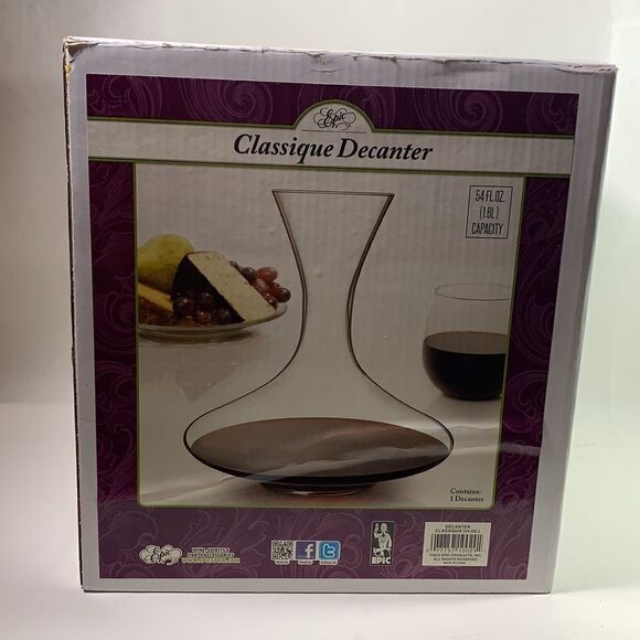 Epic Wine Spirits Party Supplies Classique Wine Decanter 54 Fl Oz Clear Glass - Picture 7 of 16